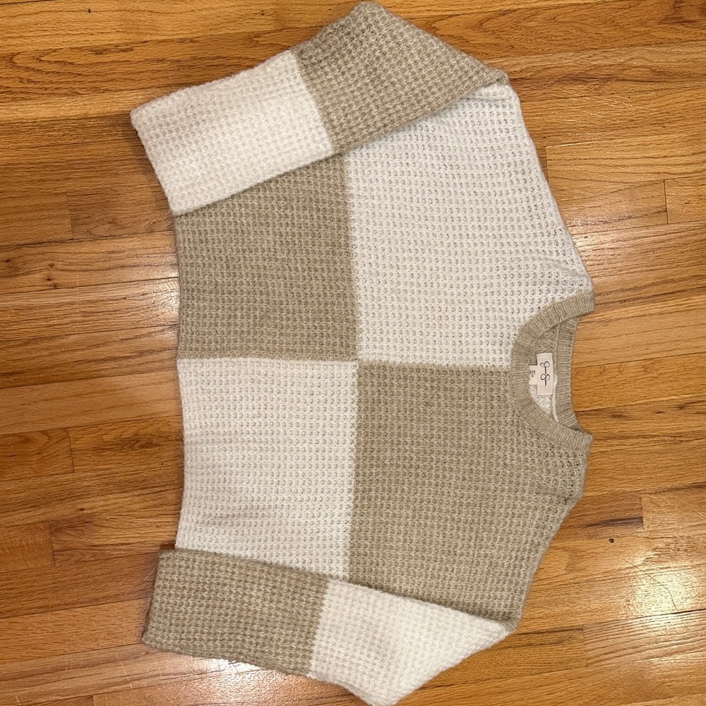 Jessica Simpson Two-Tone Knit Sweater - White and Tan